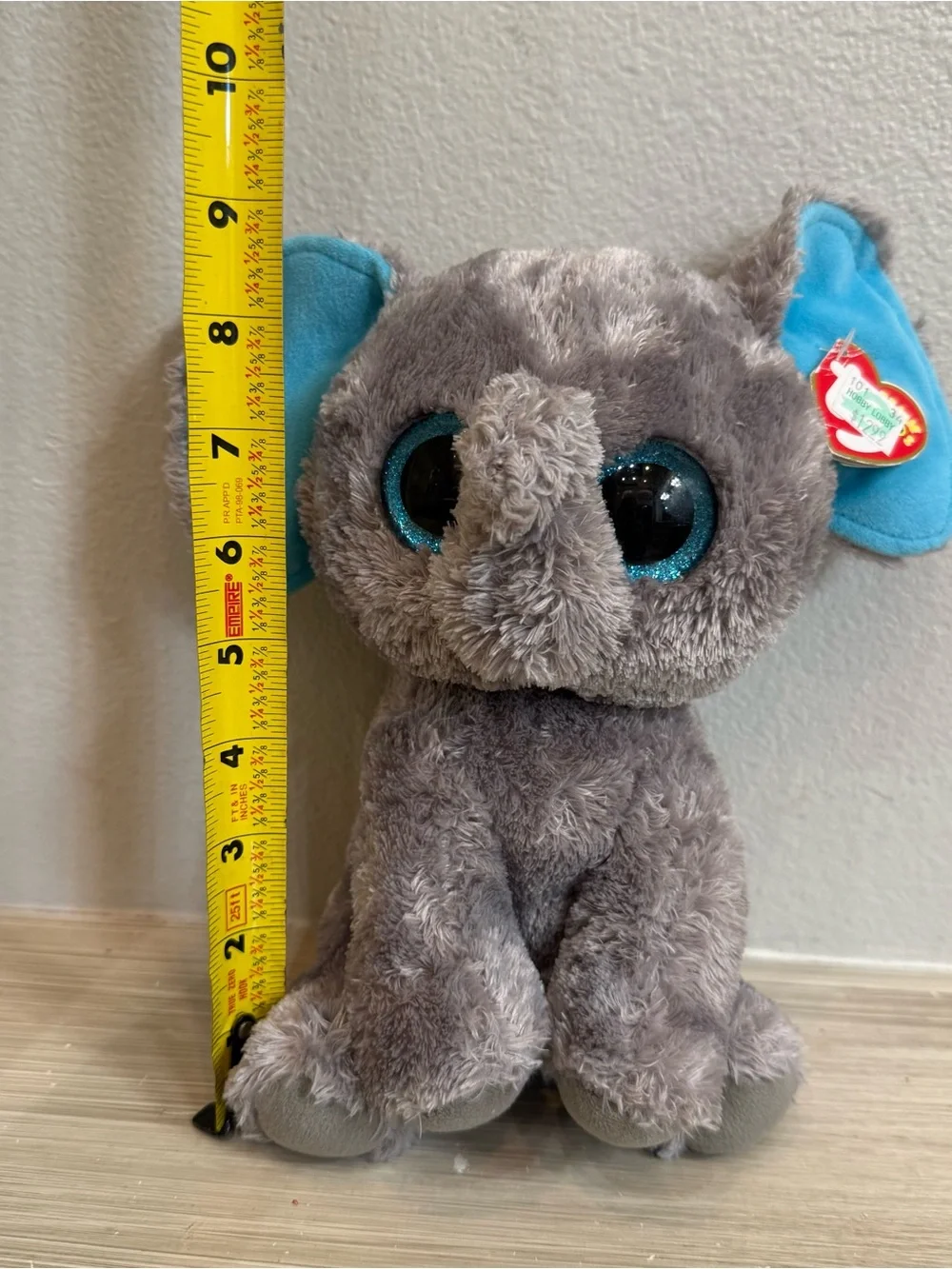Ty Plush peanut the Grey Elephant Stuffed Animal with Blue Ears NWT